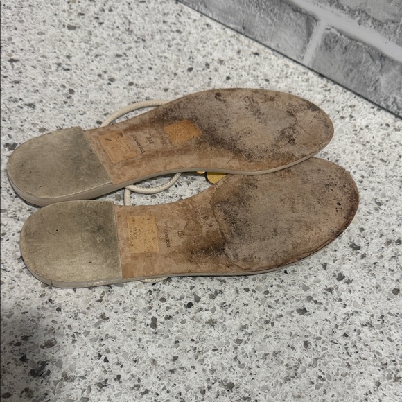 Tory Burch Cream and Gold Beaded Leather Sole Sandals - Picture 6 of 6